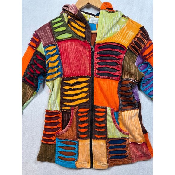 The Collection Royal Patchwork Jacket Multicolor Full Zip Hooded Nepal Women's M - Picture 3 of 6